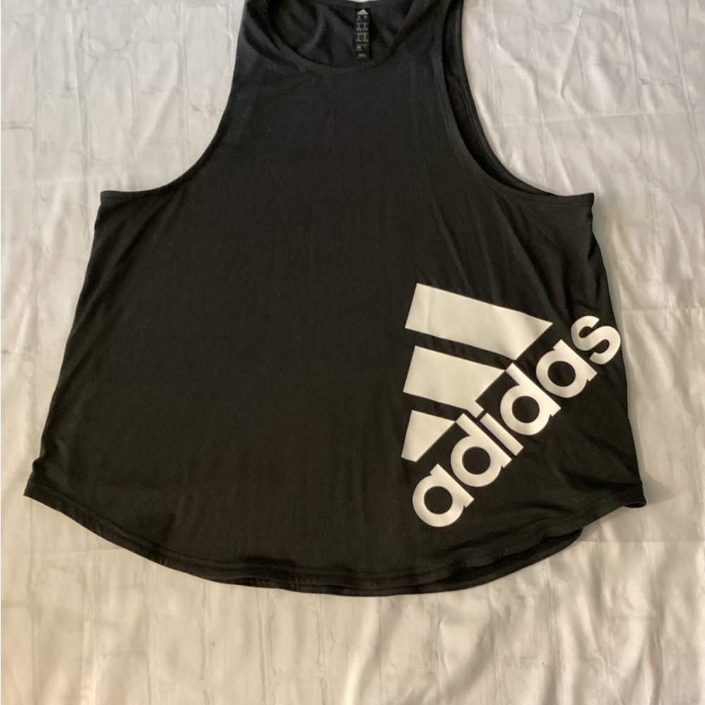 Adidas Black Sleeveless Top with White Logo ( Color: Dark Gray)